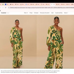 Farm Rio beige tropical isla one-shoulder jumpsuit